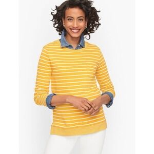Talbots Pullover Small‎ Petite  Striped Yellow White Cotton French Terry Sweater
